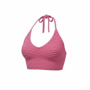 Edit By Nine Pink Ribbed Knit Halter Bralette Top M)